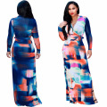 Fashion Summer digital printed floral dress women long sleeve evening dress